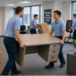 movers moving and carrying office furniture for an office move