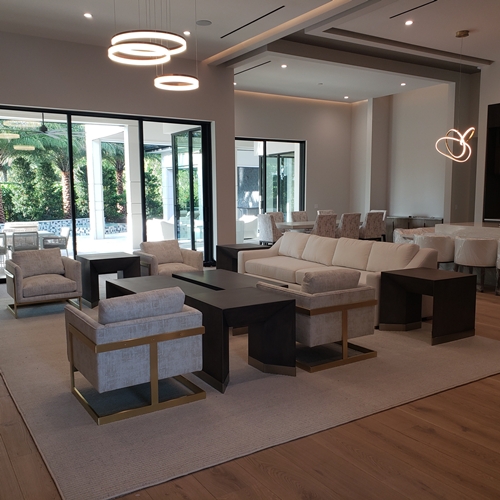 open living and dining area with lanai in view